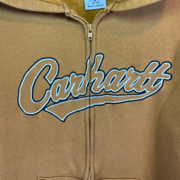 Carhartt Youth Full Zip HoodieSweatshirt Brown Spell Out Logo Pockets Kids 10/12 - Picture 4 of 13